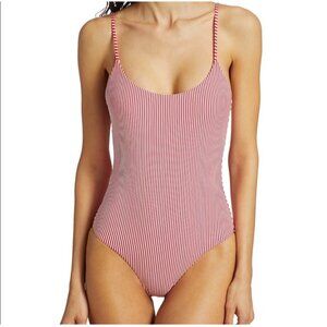 NWT Onia Pink White Stripe One Piece Swimsuit Open Back Tie L